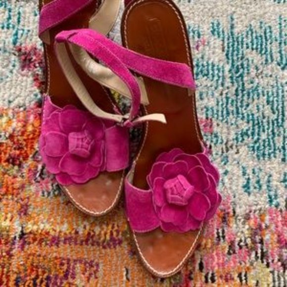 Fuchia Coach Brand Platform Heels with strap and Flower - Picture 1 of 6
